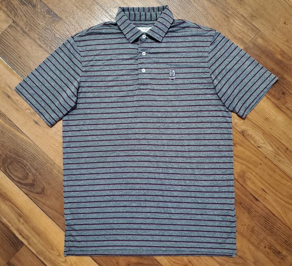 Carnoustie Men's Medium Golf Polo Shirt PVCC Gray Striped Stretch Performance